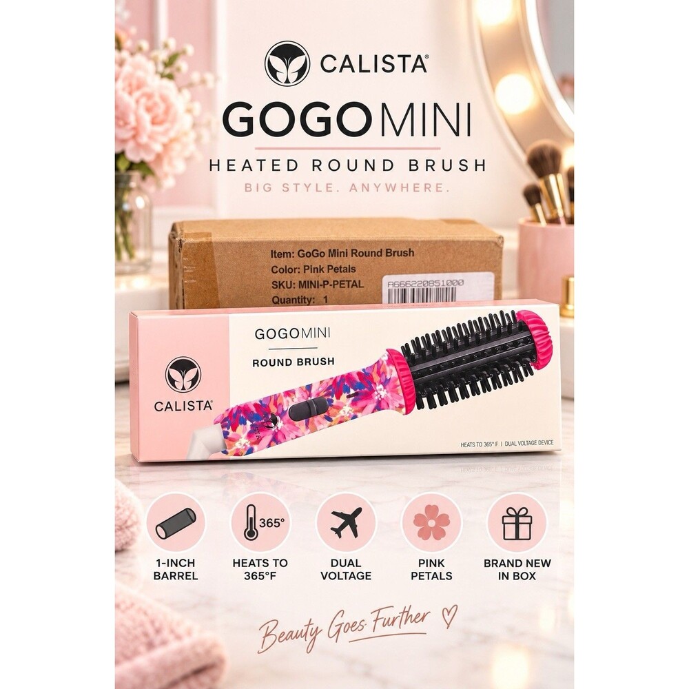 Calista GoGo Mini Curling Brush 1" Ceramic Barrel Dual Voltage Pink MINI-P-PETAL